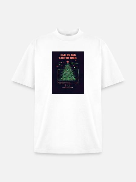 Code the Halls Pixel Christmas - Unisex Garment Dyed T-Shirt - white