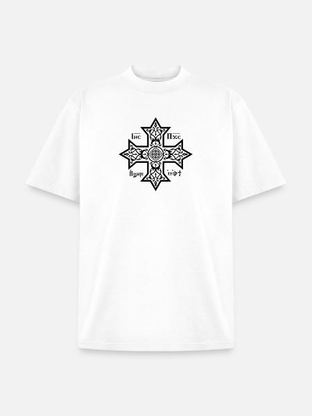 Coptic Cross Black Icon - Unisex Garment Dyed T-Shirt - white