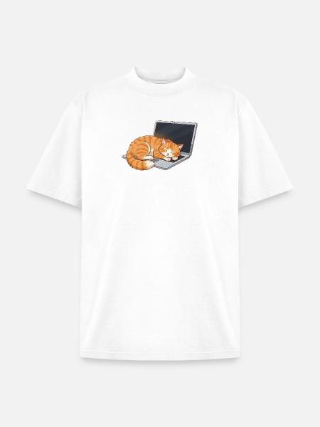Cozy Tabby on Laptop - Unisex Garment Dyed T-Shirt - white