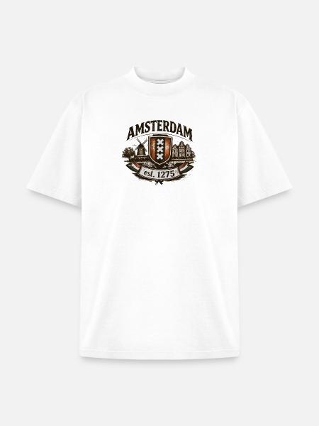 Amsterdam – Windmill & Canal Crest - Unisex Garment Dyed T-Shirt - white