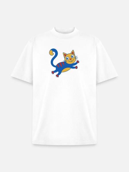 Vibrant Blue Cat Cartoon - Unisex Garment Dyed T-Shirt - white