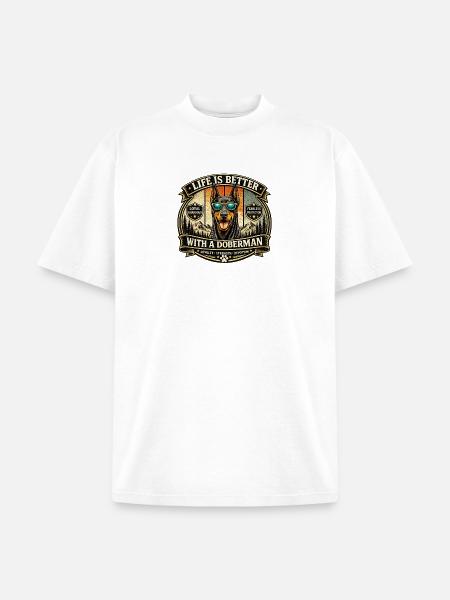 Doberman Loyalty Badge Illustration - Unisex Garment Dyed T-Shirt - white
