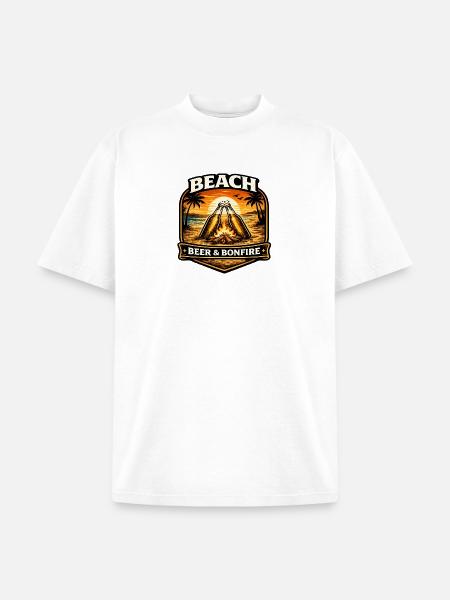 Beach Bonfire Beer Emblem - Unisex Garment Dyed T-Shirt - white