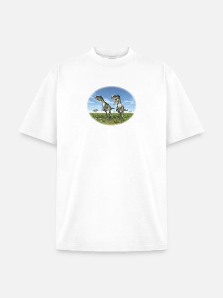 Monolophosaurus in a Prehistoric Landscape - Unisex Garment Dyed T-Shirt - white