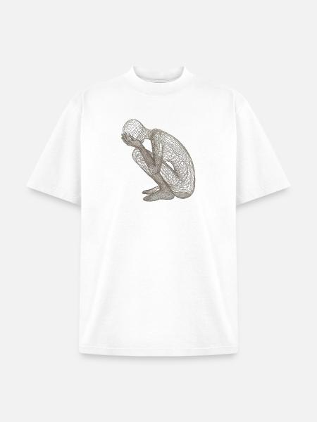 Wireframe Kneeling Figure - Unisex Garment Dyed T-Shirt - white