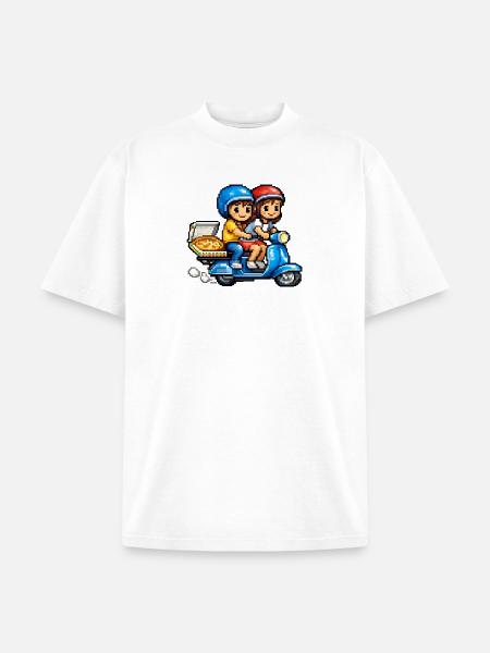 Boy and Girl on Vespa with Pizza! - Unisex Garment Dyed T-Shirt - white