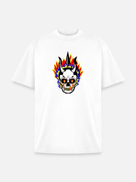 Flaming Skull 55555 Street Style - Unisex Garment Dyed T-Shirt - white