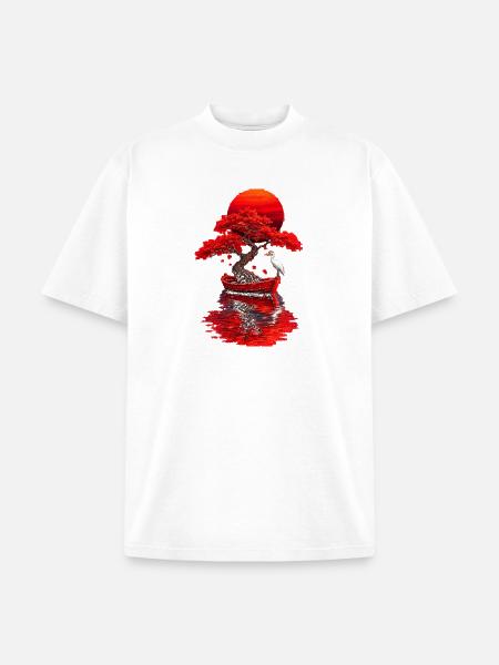 Crimson Bonsai Boat at Sunset - Unisex Garment Dyed T-Shirt - white