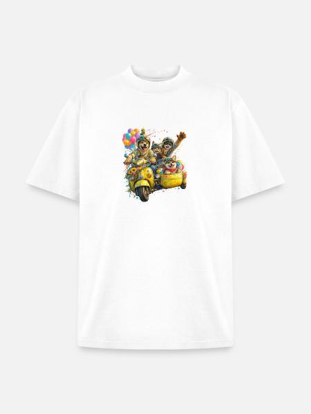 Puptastic Parade on Yellow Scooter - Unisex Garment Dyed T-Shirt - white