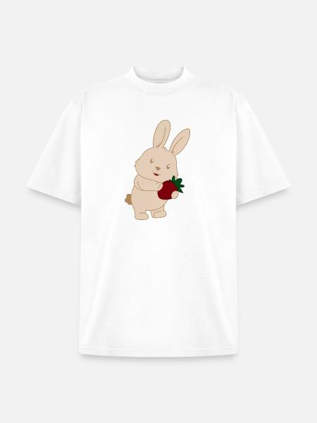 Bunny Holding Strawberry Charm - Unisex Garment Dyed T-Shirt - white