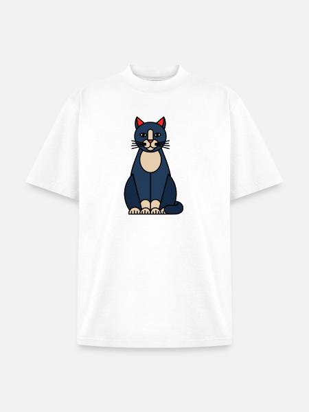 Blue Cat Illustration with Cream Belly - Unisex Garment Dyed T-Shirt - white