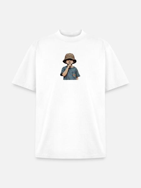 Shushing Kid in Bucket Hat - Unisex Garment Dyed T-Shirt - white