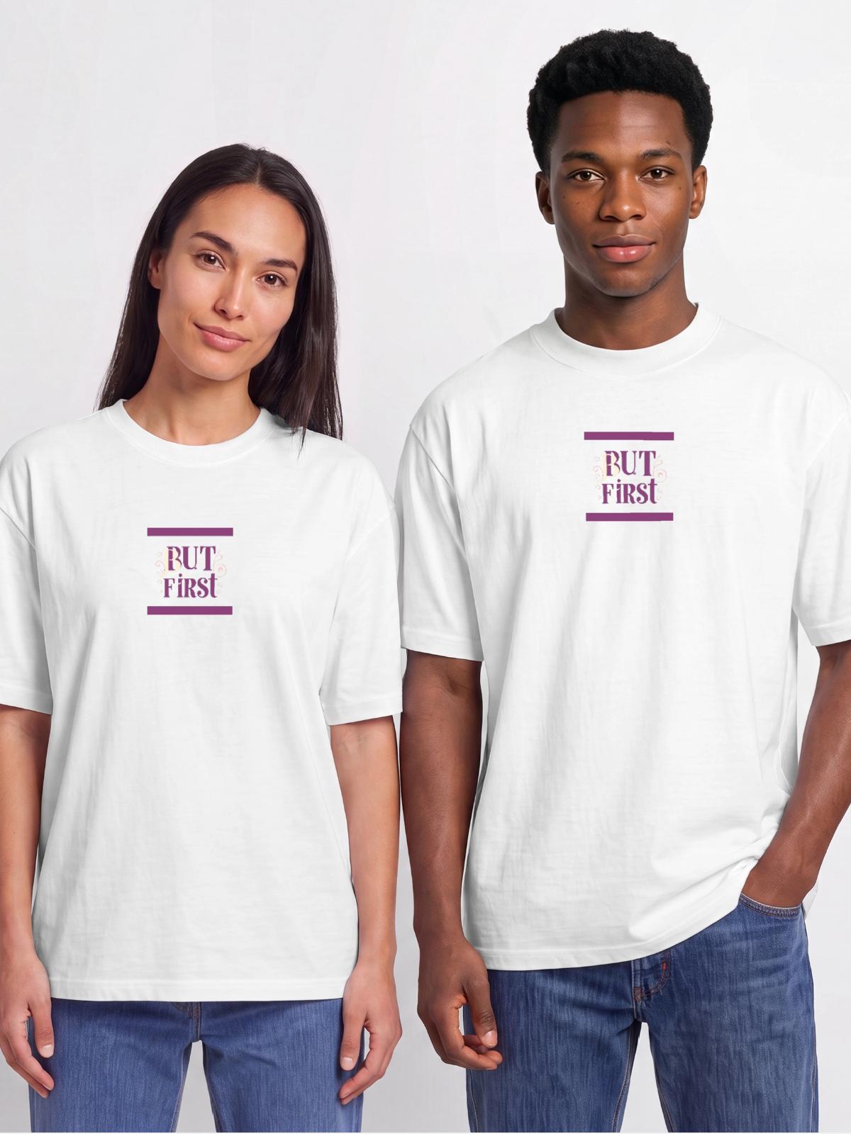 Whimsical - Unisex Garment Dyed T-Shirt - white - Front - AI Model Male 178 dark (178cm) & AI Model Female 180 light (180cm)