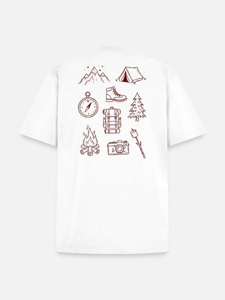 Adventure Enthusiast Camping Doodle Collage - Unisex Garment Dyed T-Shirt - white