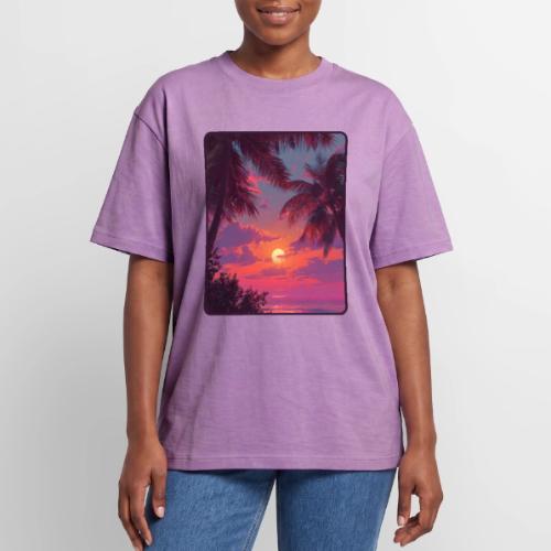 Tropical Sunset Palm Silhouette Design - Unisex Garment Dyed T-Shirt