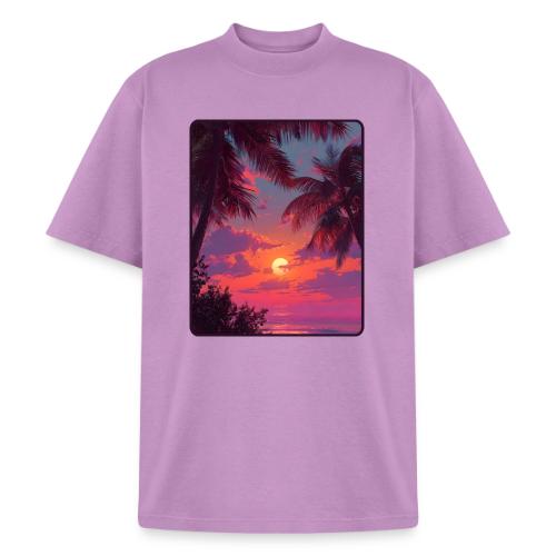Tropical Sunset Palm Silhouette Design - Heavyweight Washed Unisex T-Shirt