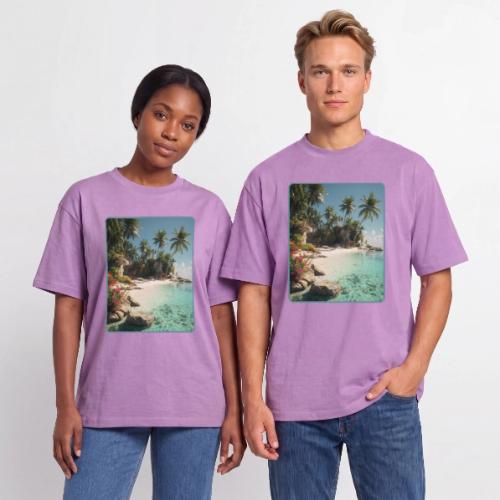 Serene Tropical Beach Floral Design - Unisex Garment Dyed T-Shirt
