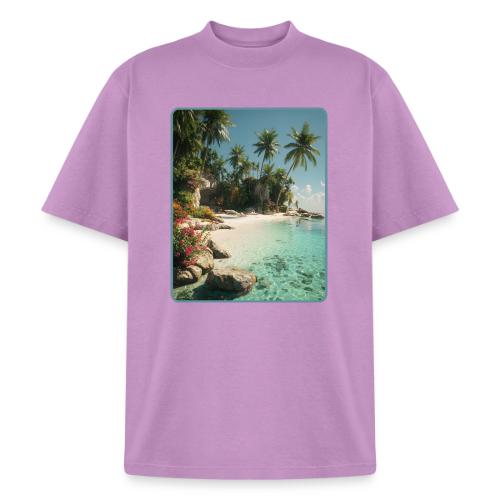 Serene Tropical Beach Floral Design - Heavyweight Washed Unisex T-Shirt