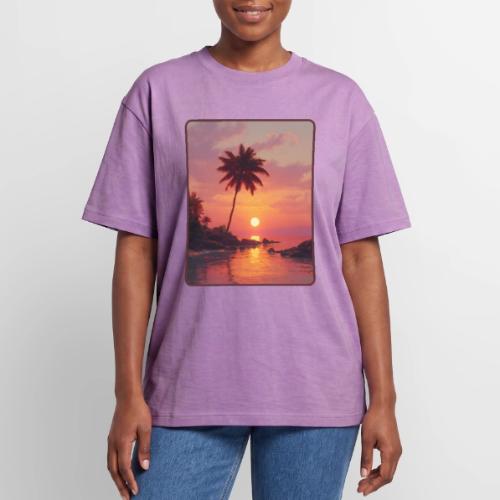 Tropical Beach Sunset Palm Design - Unisex Garment Dyed T-Shirt