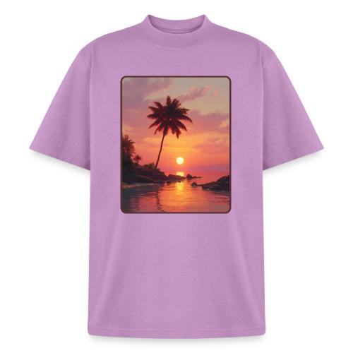Tropical Beach Sunset Palm Design - Heavyweight Washed Unisex T-Shirt