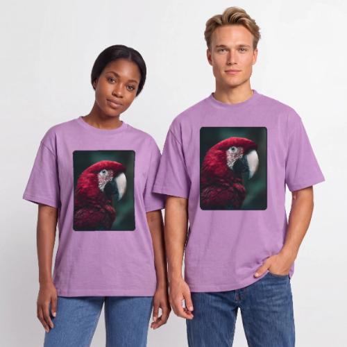 Red Green Macaw Bird Portrait Design - Unisex Garment Dyed T-Shirt