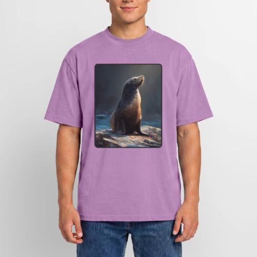 Fur Seal Artistic Shore Portrait Design - Unisex Garment Dyed T-Shirt