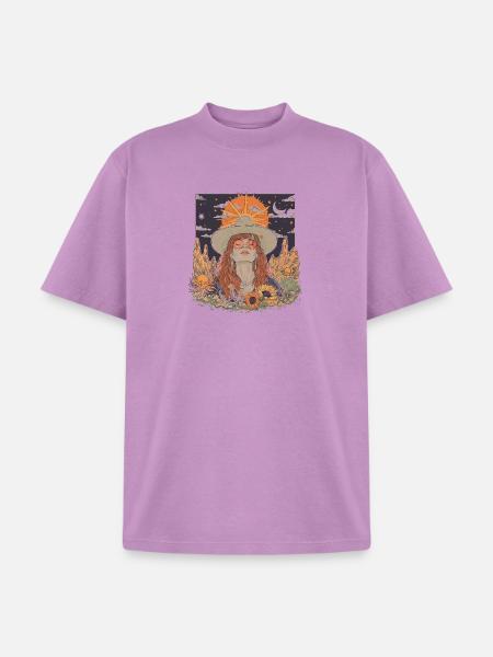 Mystic Sunflower Dreamer Illustration - Unisex Garment Dyed T-Shirt - lilac
