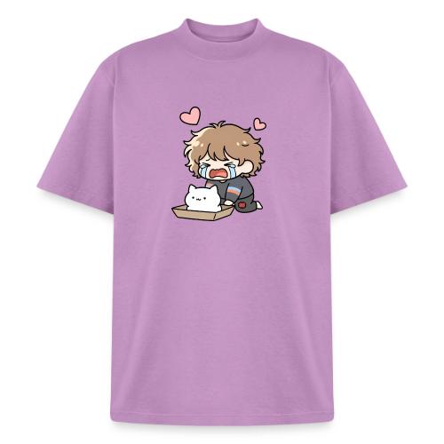 Crying Chibi Boy with Stray Cat - Heavyweight Washed Unisex T-Shirt