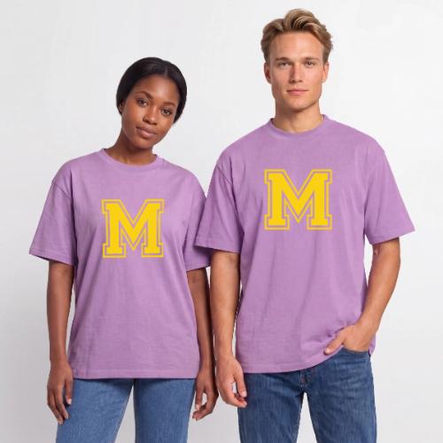 Letter M – Capital Athletic Alphabet Monogram - Unisex Garment Dyed T-Shirt