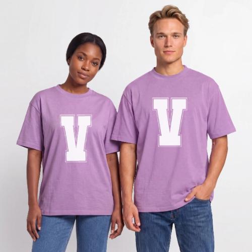 White Letter V – Varsity Alphabet Monogram - Unisex Garment Dyed T-Shirt