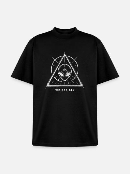 Alien Symbol We See All Cosmic Mystery Tee - Unisex Garment Dyed T-Shirt - black