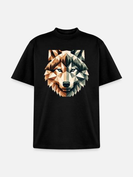 Geometric Wolf Over Peaks - Unisex Garment Dyed T-Shirt - black