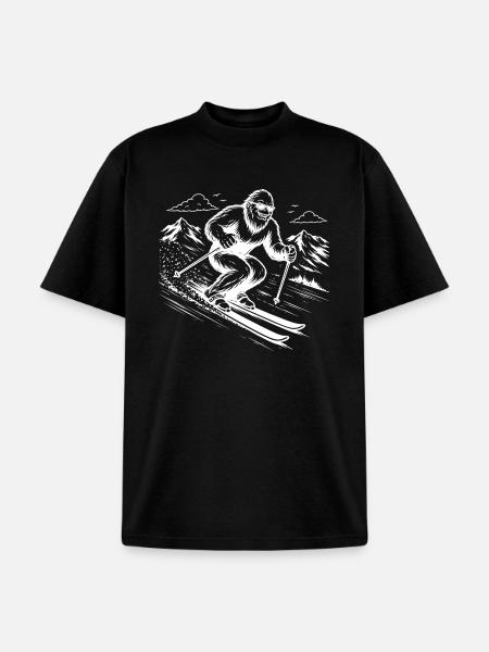 Bigfoot Sasquatch Skier in the Mountains - Unisex Garment Dyed T-Shirt - black