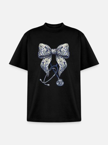 Floral Bow Stethoscope - Unisex Garment Dyed T-Shirt - black