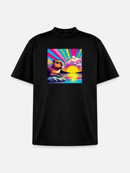 Neon Sunset Guinea Pig - Unisex Garment Dyed T-Shirt - black