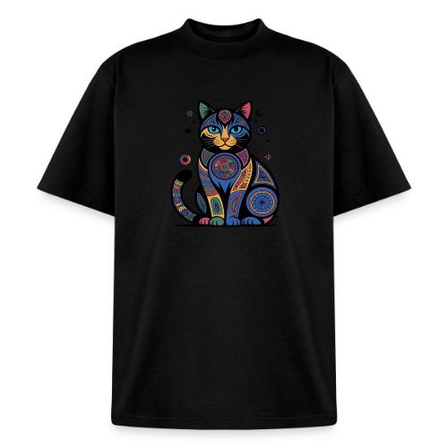 Vibrant Geometric Cat Mandala - Heavyweight Washed Unisex T-Shirt