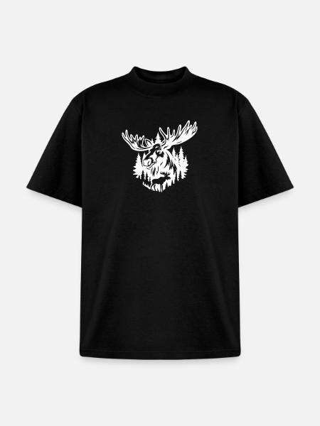 Majestic Moose Forest Illustration - Unisex Garment Dyed T-Shirt - black