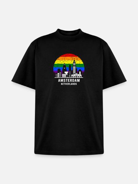 Amsterdam Skyline Rainbow Illustration - Unisex Garment Dyed T-Shirt - black