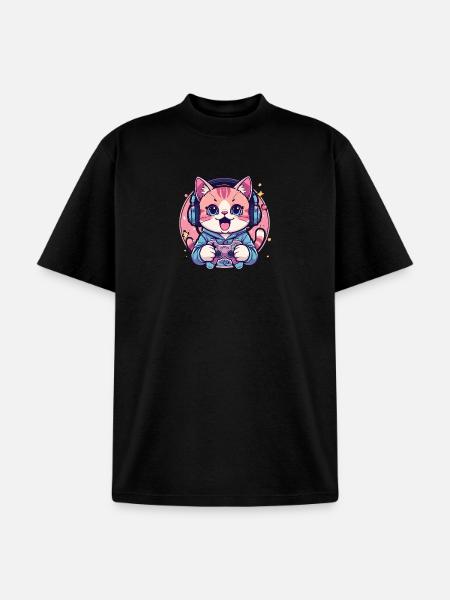Pixel Purring Gamer Kitty - Unisex Garment Dyed T-Shirt - black
