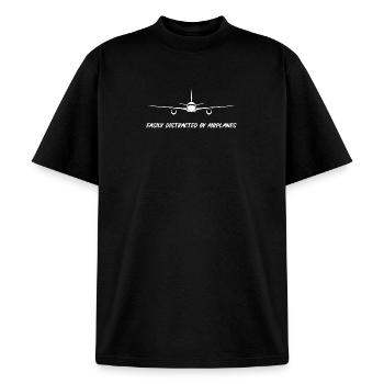 Easily Distracted by Airplanes - Unisex Garment Dyed T-Shirt - black - Front - AI Model Male 185 light (185cm) & AI Model Female 172 dark (172cm)
