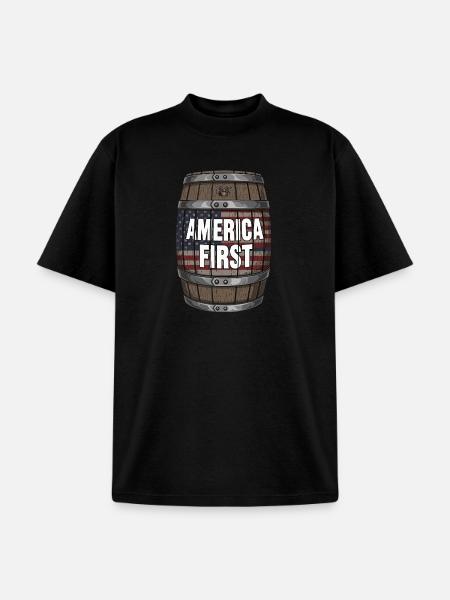 American Flag Wood Barrel - Unisex Garment Dyed T-Shirt - black