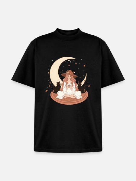 Enchanted Autumn Witch & Moonlight - Unisex Garment Dyed T-Shirt - black