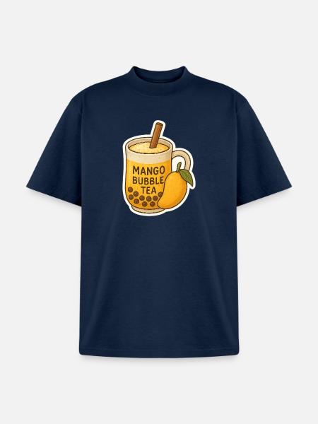 Mango Bubble Tea Illustration - Unisex Garment Dyed T-Shirt - navy