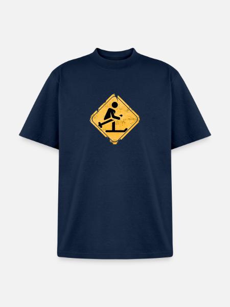 Snowboard Jump Hazard Sign - Unisex Garment Dyed T-Shirt - navy