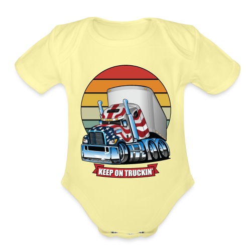 USA Patriotic Keep on Truckin Semi Truck - Organic Short Sleeve Baby Bodysuit