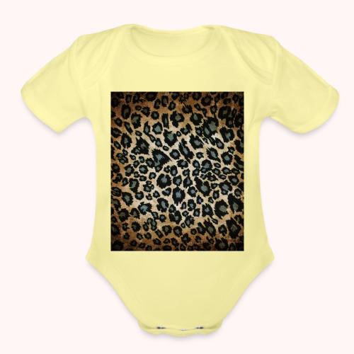 Blue Brown Black Leopard Pattern - Organic Short Sleeve Baby Bodysuit