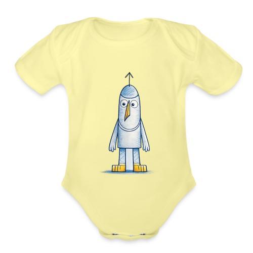 Funny Doodle Bird Character - Organic Short Sleeve Baby Bodysuit