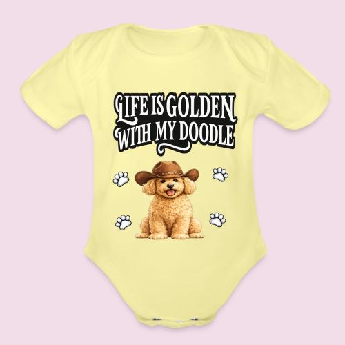 Life Is Golden With My Doodle Cowboy Goldendoodle - Organic Short Sleeve Baby Bodysuit