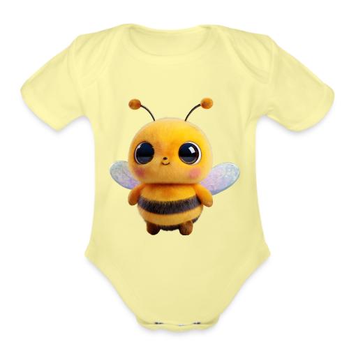 Sweet Cartoon Baby Bee with Innocent Eyes - Organic Short Sleeve Baby Bodysuit