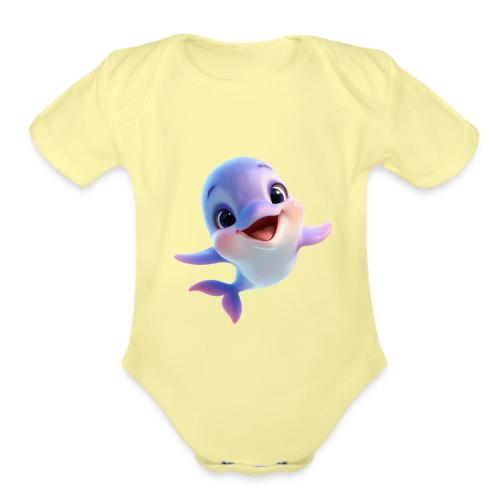 Purple-White Smiling Baby Dolphin - Organic Short Sleeve Baby Bodysuit